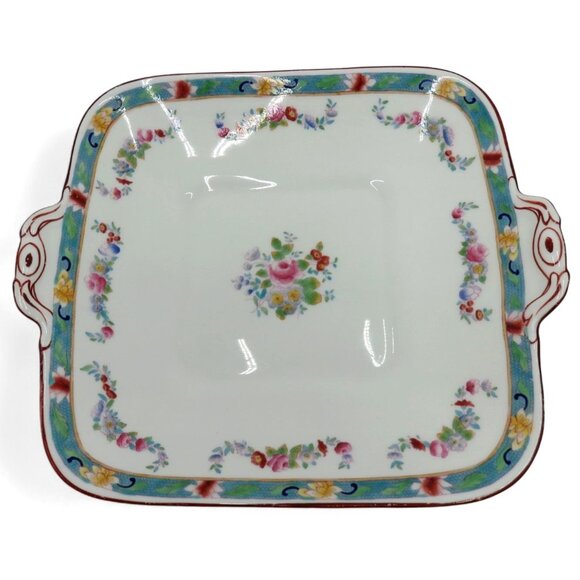 ROYAL DOULTON Square Handled Floral Porcelain Dish England Vintage 10" - Picture 2 of 11